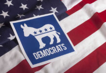 Democrats symbol on American flag background