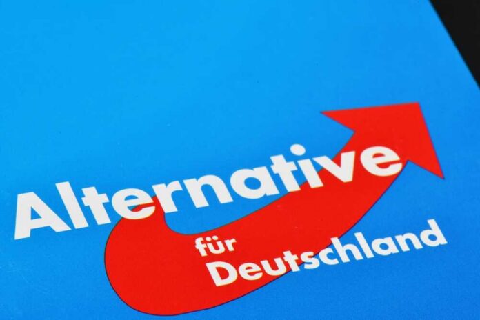 shutterstock_2339369701.jpg Political logo featuring the word 'Alternative für Deutschland' with an upward arrow