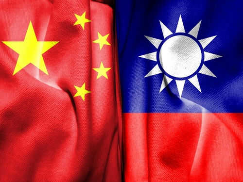 China and Taiwan flags side by side.