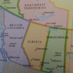 Map showing the provinces of British Columbia, Alberta, and Saskatchewan in Canada