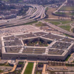 Aerial view of the Pentagon surrounded by roads and parking lots