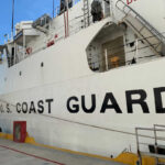 U.S. Coast Guard Intercepts Boat Packed With 240 Migrants coast guard vessel docked at a pier