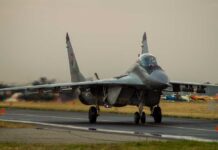 Jets On Ice Until Kyiv Shares Blueprints F-16 fighter jet on an airbase during sunset