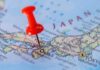 American Vanishes in Japan—Trail Goes Dark A close-up of a map of Japan with a red pushpin marking Osaka