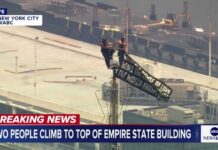Empire State Breach Sparks Felony Bombshell Two people climb to the top of Empire State Building spire, unfurl banner