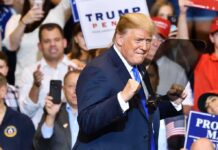Premier Explodes Mid-Negotiation — Trump Torched man in suit raising fists at a rally podium
