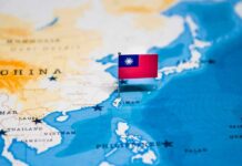Taiwan flag pin on map of East Asia