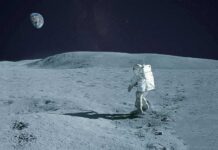 Lunar Gold Rush? NASA Data Points The Way Astronaut walking on the Moon with Earth in the sky