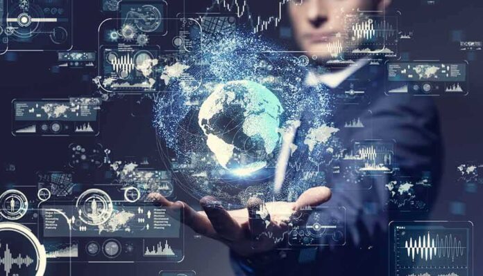 shutterstock_1065245777-1 Businessperson holding a digital globe with data interfaces