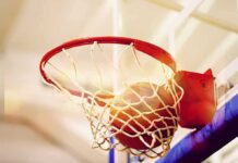 Basketball going through a hoop