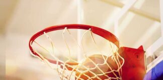 Basketball going through a hoop
