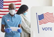 Blue-Skewed Polls Mislead Elections Voters wearing masks at a polling station