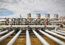 Industrial pipeline network at oil and gas facility