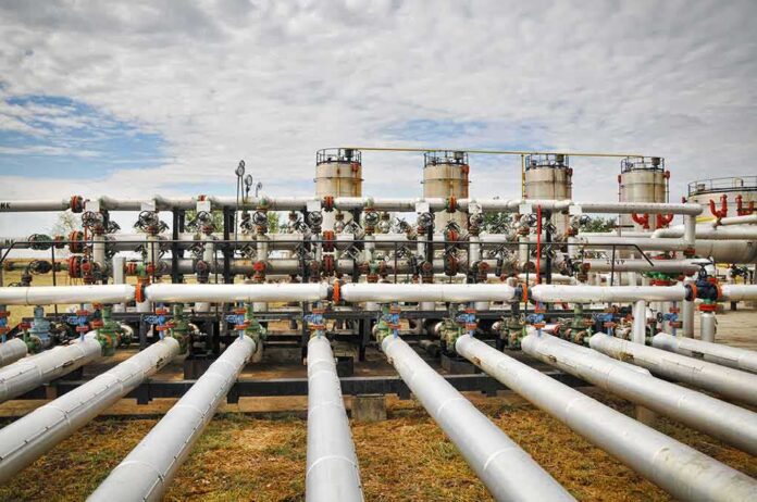 Industrial pipeline network at oil and gas facility