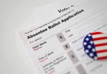 30% Slide – Wisconsin Mail Votes PLUNGE Absentee ballot application with patriotic button